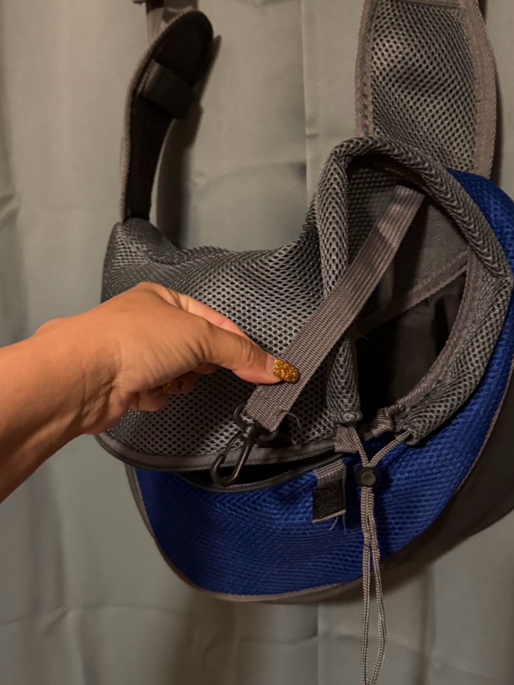 Gray & Blue Pet Sling Carrier - Comfortable Hands-Free Dog Travel Sling - Picture 9 of 13